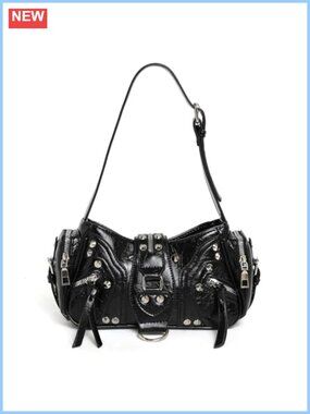 Y2k Studded Small Faux Leather Shoulder Bag Buckle Hobo Purse